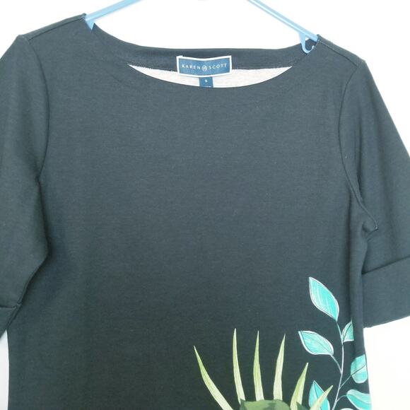 NWTs- Karen Scott Casual Black Pullover T Boat Neck Cuffed Sleeve Top Size Small - Picture 2 of 9